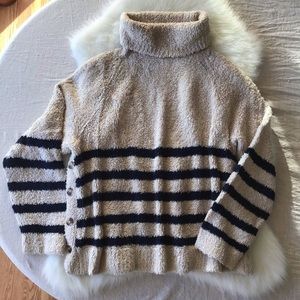 Madewell Mariner cream and navy striped turtleneck sweater wool blend Sz XL